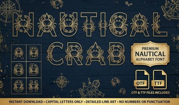 Nautical Crab: A Unique Display Font for Coastal Craft Projects
